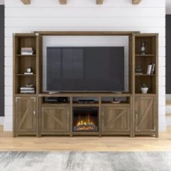 Cottage Grove Electric Fireplace Entertainment Stand By Bush Furniture - Reclaimed Pine