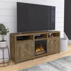 Cottage Grove 65W Electric Fireplace TV Stand By Bush Furniture - Reclaimed Pine