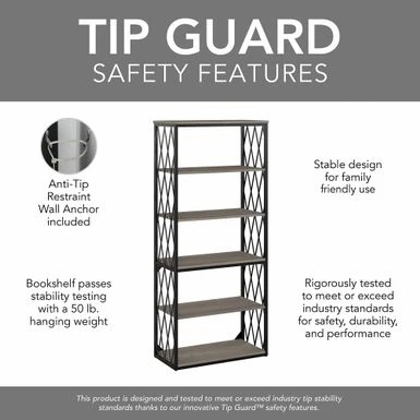 City Park Industrial 5 Shelf Bookcase By Kathy Ireland Home - Driftwood Gray 10 City Park Industrial 5 Shelf Bookcase By Kathy Ireland Home - Driftwood Gray - Image 9