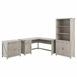 Cottage Grove L Desk With File Cabinet And Bookcase By Bush Furniture - Cottage White -Kathy Ireland cb956b9c d12c 4d2d a0a3 037246832e26