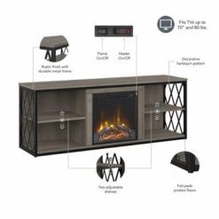 City Park 60W Electric Fireplace TV Stand By Kathy Ireland Home - Dark Gray Hickory -Kathy Ireland ce3e67bd 54ec 43e5 89ed 01736201b457