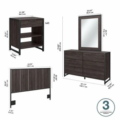 Atria 5-piece Bedroom Set With Full/Queen Headboard By Bush Furniture - Charcoal Gray 11 Atria 5-piece Bedroom Set With Full/Queen Headboard By Bush Furniture - Charcoal Gray - Image 9