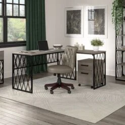City Park 60W L Shaped Desk With Drawers By Kathy Ireland Home - Driftwood Gray