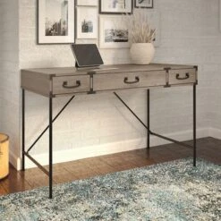 Ironworks 48W Writing Desk From Kathy Ireland Home By Bush Furniture - Vintage Golden Pine -Kathy Ireland e64f046a ca37 411e 8639 698f5931e6a0
