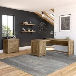 Cottage Grove 60W L Shaped Desk With File Cabinet By Bush Furniture - Reclaimed Pine