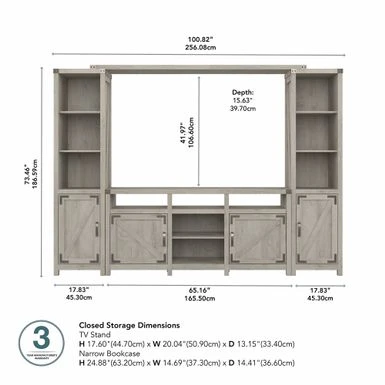 Cottage Grove 65W Farmhouse Entertainment Center By Bush Furniture - Restored Gray 11 Cottage Grove 65W Farmhouse Entertainment Center By Bush Furniture - Restored Gray - Image 9