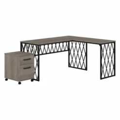City Park 60W L Shaped Desk With Drawers By Kathy Ireland Home - Dark Gray Hickory -Kathy Ireland f6f3e1b6 b053 4847 8a3f f695e1112667