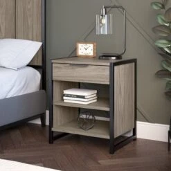 Atria Small Nightstand With Drawer And Shelves By Bush Furniture - Modern Hickory