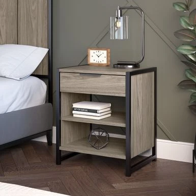 Atria Small Nightstand With Drawer And Shelves By Bush Furniture - Modern Hickory 3 Atria Small Nightstand With Drawer And Shelves By Bush Furniture - Modern Hickory