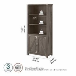 Cottage Grove Tall 5 Shelf Bookcase With Doors By Bush Furniture - Reclaimed Pine -Kathy Ireland fc013e00 9ad5 424e 8d52 53b4fd2bb38e