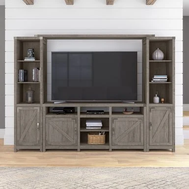 Cottage Grove 65W Farmhouse Entertainment Center By Bush Furniture - Restored Gray 3 Cottage Grove 65W Farmhouse Entertainment Center By Bush Furniture - Restored Gray
