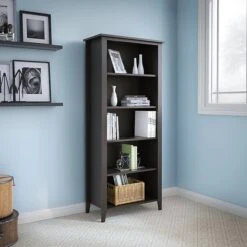 Kathy Ireland® Home By Bush Furniture Connecticut 5 Shelf Bookcase, Black Suede Oak (KI40103-03)