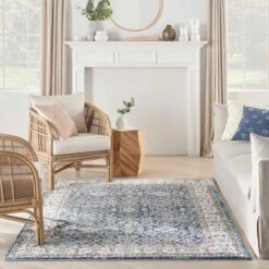 Kathy Ireland American Manor AMR01 Blue - Ivory Area Rug