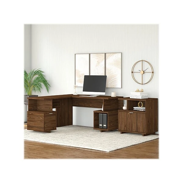 Kathy Ireland® Home By Bush Furniture Madison Avenue 60" L-Shaped Desk With Lateral File Cabinet, Modern Walnut (MDS005MW) 3 Kathy Ireland® Home By Bush Furniture Madison Avenue 60" L-Shaped Desk With Lateral File Cabinet, Modern Walnut (MDS005MW)