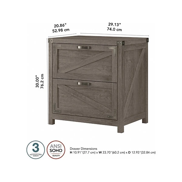 Kathy Ireland® Home By Bush Furniture 2-Drawer Lateral File Cabinet, Letter/Legal, Restored Gray, 29" (CGF129RTG-03) 6 Kathy Ireland® Home By Bush Furniture 2-Drawer Lateral File Cabinet, Letter/Legal, Restored Gray, 29" (CGF129RTG-03) - Image 4