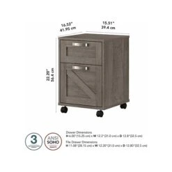 Kathy Ireland® Home By Bush Furniture 2-Drawer Vertical File Cabinet, Mobile, Letter/Legal, Restored Gray, 17" -Kathy Ireland sp116167320 s7