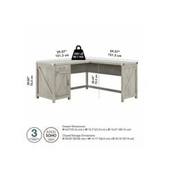 Kathy Ireland® Home By Bush Furniture Cottage Grove 60" L-Shaped Desk, Cottage White (CGD160CWH-03) -Kathy Ireland sp116261462 s7