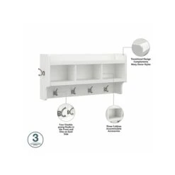 Kathy Ireland® Home By Bush Furniture Woodland 21" Shoe Storage Bench And Coat Rack With 12 Shelves, White Ash (WDL004WAS) -Kathy Ireland sp117517649 s7
