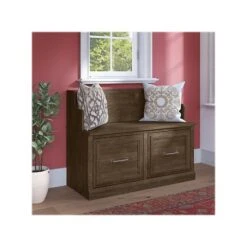 Kathy Ireland® Home By Bush Furniture Woodland 32" Entryway Bench With Doors, Ash Brown (WDL005ABR)