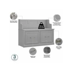 Kathy Ireland® Home By Bush Furniture Woodland 32" Entryway Bench With Doors, Cape Cod Gray (WDL005CG) -Kathy Ireland sp117517666 s7