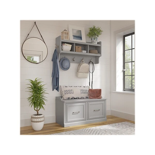 Kathy Ireland® Home By Bush Furniture Woodland 21" Shoe Storage Bench And Coat Rack With 4 Shelves, Cape Cod Gray (WDL003CG) 3 Kathy Ireland® Home By Bush Furniture Woodland 21" Shoe Storage Bench And Coat Rack With 4 Shelves, Cape Cod Gray (WDL003CG)