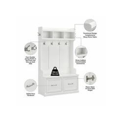 Kathy Ireland® Home By Bush Furniture Woodland 71" Hall Tree And Shoe Storage Bench With 4 Shelves, White Ash (WDL001WAS) -Kathy Ireland sp117517709 s7