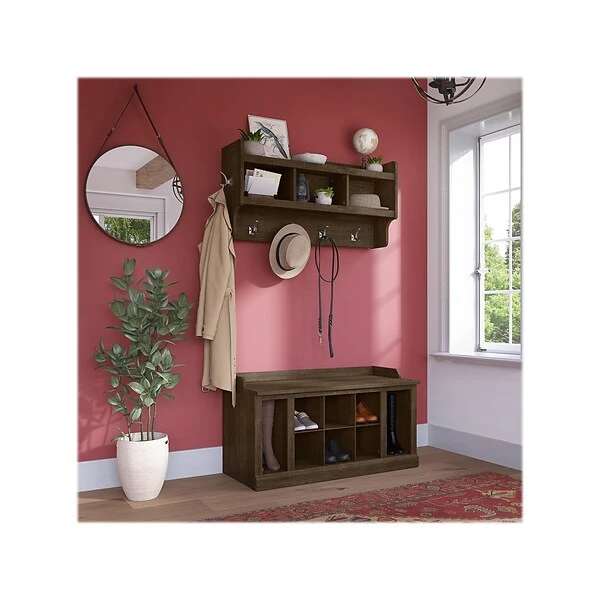Kathy Ireland® Home By Bush Furniture Woodland 21" Shoe Storage Bench And Coat Rack With 12 Shelves, Ash Brown (WDL004ABR) 3 Kathy Ireland® Home By Bush Furniture Woodland 21" Shoe Storage Bench And Coat Rack With 12 Shelves, Ash Brown (WDL004ABR)