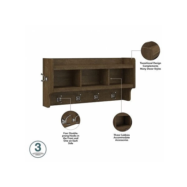 Kathy Ireland® Home By Bush Furniture Woodland 21" Shoe Storage Bench And Coat Rack With 12 Shelves, Ash Brown (WDL004ABR) 4 Kathy Ireland® Home By Bush Furniture Woodland 21" Shoe Storage Bench And Coat Rack With 12 Shelves, Ash Brown (WDL004ABR) - Image 2