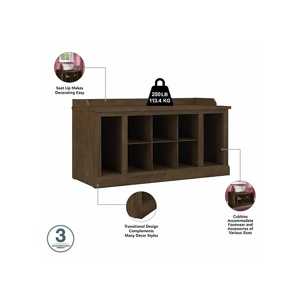 Kathy Ireland® Home By Bush Furniture Woodland 21" Shoe Storage Bench And Coat Rack With 12 Shelves, Ash Brown (WDL004ABR) 5 Kathy Ireland® Home By Bush Furniture Woodland 21" Shoe Storage Bench And Coat Rack With 12 Shelves, Ash Brown (WDL004ABR) - Image 3