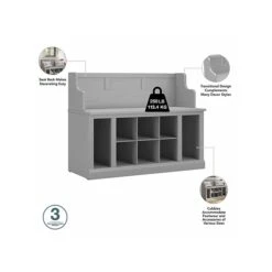 Kathy Ireland® Home By Bush Furniture Woodland 32" Shoe Storage Bench And Coat Rack With 12 Shelves, Cape Cod Gray (WDL010CG) -Kathy Ireland sp117517943 s7