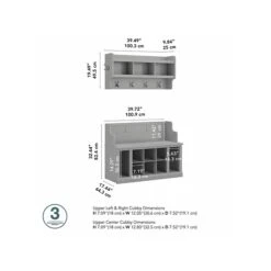 Kathy Ireland® Home By Bush Furniture Woodland 32" Shoe Storage Bench And Coat Rack With 12 Shelves, Cape Cod Gray (WDL010CG) -Kathy Ireland sp117517944 s7