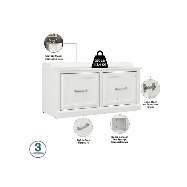 Kathy Ireland® Home By Bush Furniture Woodland 21" Shoe Storage Bench And Coat Rack With 4 Shelves, White Ash (WDL003WAS) 5 Kathy Ireland® Home By Bush Furniture Woodland 21" Shoe Storage Bench And Coat Rack With 4 Shelves, White Ash (WDL003WAS) - Image 3