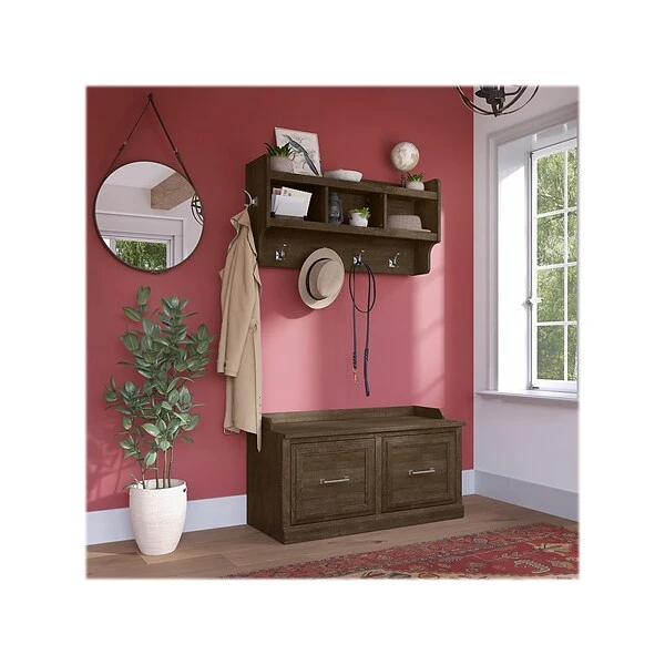 Kathy Ireland® Home By Bush Furniture Woodland 21" Shoe Storage Bench And Coat Rack With 4 Shelves, Ash Brown (WDL003ABR) 3 Kathy Ireland® Home By Bush Furniture Woodland 21" Shoe Storage Bench And Coat Rack With 4 Shelves, Ash Brown (WDL003ABR)