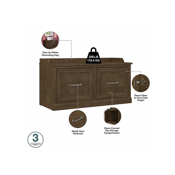 Kathy Ireland® Home By Bush Furniture Woodland 21" Shoe Storage Bench And Coat Rack With 4 Shelves, Ash Brown (WDL003ABR) 5 Kathy Ireland® Home By Bush Furniture Woodland 21" Shoe Storage Bench And Coat Rack With 4 Shelves, Ash Brown (WDL003ABR) - Image 3