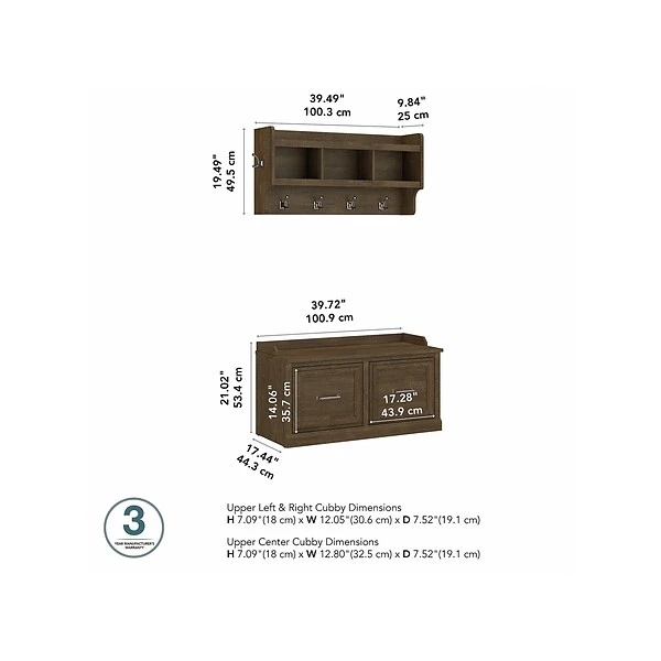 Kathy Ireland® Home By Bush Furniture Woodland 21" Shoe Storage Bench And Coat Rack With 4 Shelves, Ash Brown (WDL003ABR) 6 Kathy Ireland® Home By Bush Furniture Woodland 21" Shoe Storage Bench And Coat Rack With 4 Shelves, Ash Brown (WDL003ABR) - Image 4
