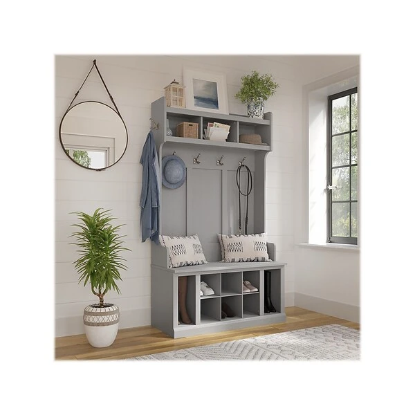 Kathy Ireland® Home By Bush Furniture Woodland 71" Hall Tree And Shoe Bench With 12 Shelves, Cape Cod Gray (WDL002CG) 3 Kathy Ireland® Home By Bush Furniture Woodland 71" Hall Tree And Shoe Bench With 12 Shelves, Cape Cod Gray (WDL002CG)