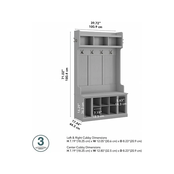 Kathy Ireland® Home By Bush Furniture Woodland 71" Hall Tree And Shoe Bench With 12 Shelves, Cape Cod Gray (WDL002CG) 6 Kathy Ireland® Home By Bush Furniture Woodland 71" Hall Tree And Shoe Bench With 12 Shelves, Cape Cod Gray (WDL002CG) - Image 4