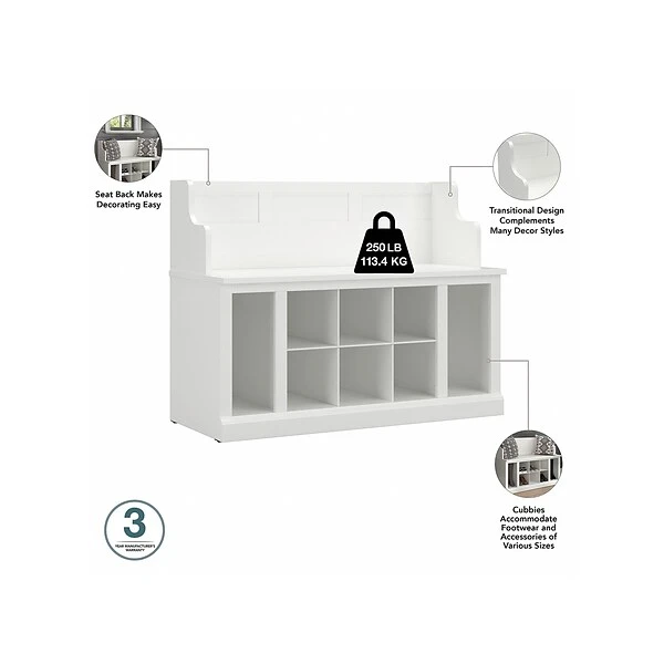 Kathy Ireland® Home By Bush Furniture Woodland 32" Shoe Storage Bench And Coat Rack With 12 Shelves, White Ash (WDL010WAS) 5 Kathy Ireland® Home By Bush Furniture Woodland 32" Shoe Storage Bench And Coat Rack With 12 Shelves, White Ash (WDL010WAS) - Image 3