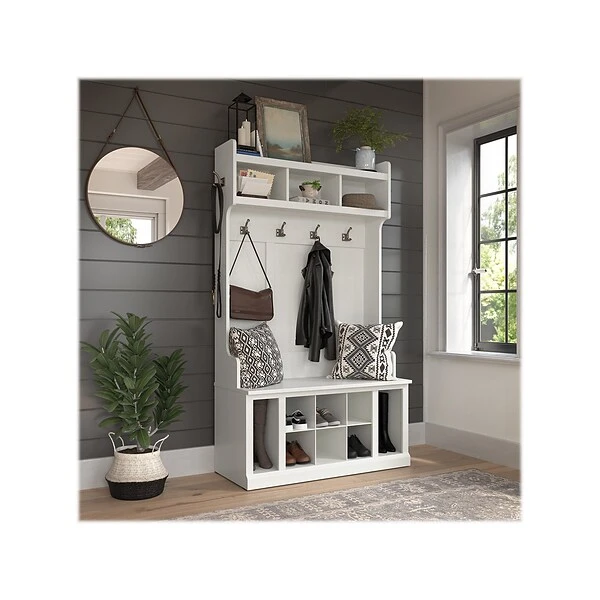 Kathy Ireland® Home By Bush Furniture Woodland 71" Hall Tree And Shoe Bench With 12 Shelves, White Ash (WDL002WAS) 3 Kathy Ireland® Home By Bush Furniture Woodland 71" Hall Tree And Shoe Bench With 12 Shelves, White Ash (WDL002WAS)