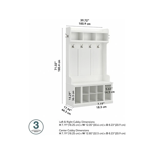 Kathy Ireland® Home By Bush Furniture Woodland 71" Hall Tree And Shoe Bench With 12 Shelves, White Ash (WDL002WAS) 6 Kathy Ireland® Home By Bush Furniture Woodland 71" Hall Tree And Shoe Bench With 12 Shelves, White Ash (WDL002WAS) - Image 4