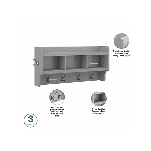 Kathy Ireland® Home By Bush Furniture Woodland 21" Shoe Storage Bench And Coat Rack, 12 Shelves, Cape Cod Gray (WDL004CG) 4 Kathy Ireland® Home By Bush Furniture Woodland 21" Shoe Storage Bench And Coat Rack, 12 Shelves, Cape Cod Gray (WDL004CG) - Image 2