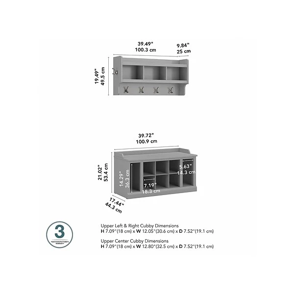 Kathy Ireland® Home By Bush Furniture Woodland 21" Shoe Storage Bench And Coat Rack, 12 Shelves, Cape Cod Gray (WDL004CG) 6 Kathy Ireland® Home By Bush Furniture Woodland 21" Shoe Storage Bench And Coat Rack, 12 Shelves, Cape Cod Gray (WDL004CG) - Image 4