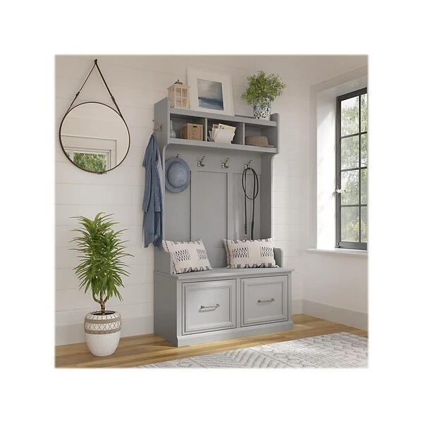 Kathy Ireland® Home By Bush Furniture Woodland 71" Hall Tree And Shoe Storage Bench With Doors, Cape Cod Gray (WDL001CG) 3 Kathy Ireland® Home By Bush Furniture Woodland 71" Hall Tree And Shoe Storage Bench With Doors, Cape Cod Gray (WDL001CG)