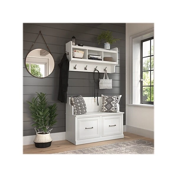 Kathy Ireland® Home By Bush Furniture Woodland 32" Shoe Storage Bench And Coat Rack With 4 Shelves, White Ash (WDL009WAS) 3 Kathy Ireland® Home By Bush Furniture Woodland 32" Shoe Storage Bench And Coat Rack With 4 Shelves, White Ash (WDL009WAS)