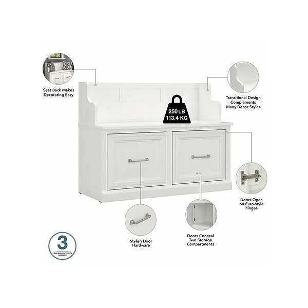 Kathy Ireland® Home By Bush Furniture Woodland 32" Shoe Storage Bench And Coat Rack With 4 Shelves, White Ash (WDL009WAS) 5 Kathy Ireland® Home By Bush Furniture Woodland 32" Shoe Storage Bench And Coat Rack With 4 Shelves, White Ash (WDL009WAS) - Image 3