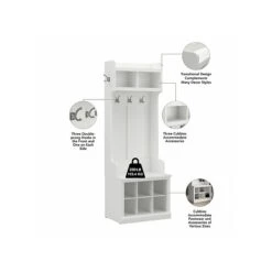 Kathy Ireland® Home By Bush Furniture Woodland 69" Shoe Storage Bench And Coat Rack With 4 Shelves, White Ash (WDL008WAS) -Kathy Ireland sp117593612 s7