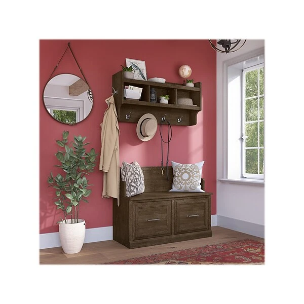 Kathy Ireland® Home By Bush Furniture Woodland 32" Shoe Storage Bench And Coat Rack With 4 Shelves, Ash Brown (WDL009ABR) 3 Kathy Ireland® Home By Bush Furniture Woodland 32" Shoe Storage Bench And Coat Rack With 4 Shelves, Ash Brown (WDL009ABR)