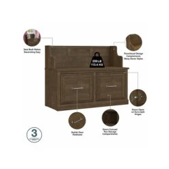 Kathy Ireland® Home By Bush Furniture Woodland 32" Shoe Storage Bench And Coat Rack With 4 Shelves, Ash Brown (WDL009ABR) 11 Kathy Ireland® Home By Bush Furniture Woodland 32" Shoe Storage Bench And Coat Rack With 4 Shelves, Ash Brown (WDL009ABR) -Kathy Ireland sp117593621 s7
