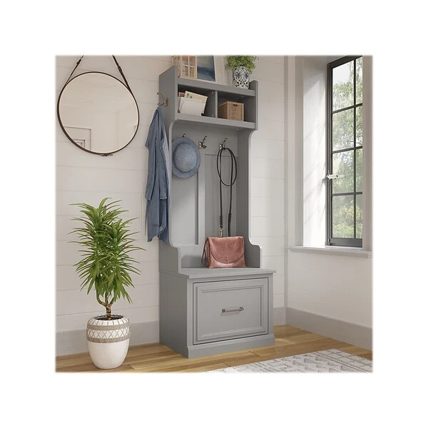 Kathy Ireland® Home By Bush Furniture Woodland 69" Coat Rack And Small Shoe Bench With Drawer And 2 Shelves, Cape Cod Gray 3 Kathy Ireland® Home By Bush Furniture Woodland 69" Coat Rack And Small Shoe Bench With Drawer And 2 Shelves, Cape Cod Gray