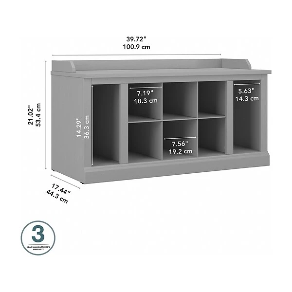 Kathy Ireland® Home By Bush Furniture Woodland Shoe Storage Bench With Shelves, 40", Cape Cod Gray (WDS240CG-03) 6 Kathy Ireland® Home By Bush Furniture Woodland Shoe Storage Bench With Shelves, 40", Cape Cod Gray (WDS240CG-03) - Image 4